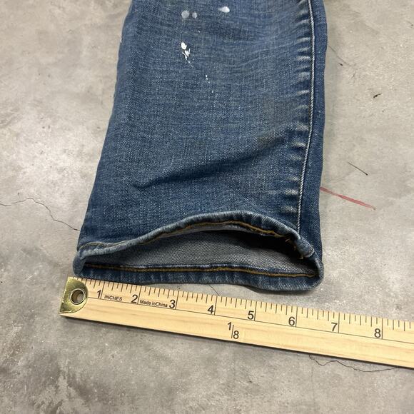 G Star Raw 3301 Straight Tapered Jeans Mens 34x32 Blue Button Fly Paint Distress - Picture 4 of 11